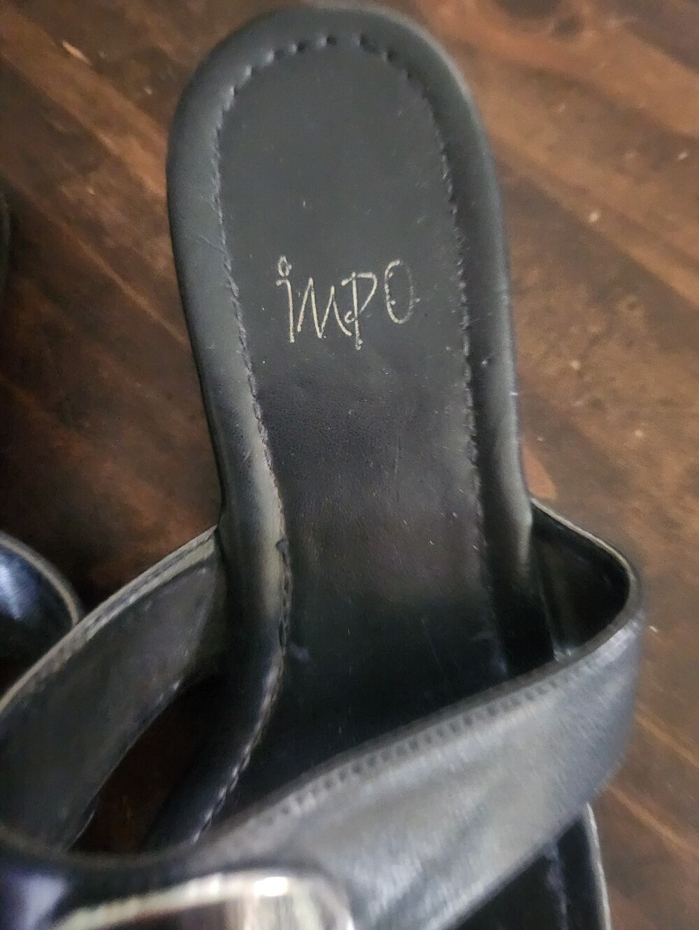 WPO Ella Black Thong Sandals with Silver Ring Accent - Picture 3 of 6
